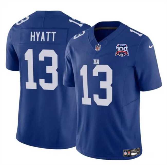 Men & Women & Youth New York Giants #13 Jalin Hyatt Blue 2024 F.U.S.E. 100TH Season Patch Vapor Untouchable Limited Stitched Jersey